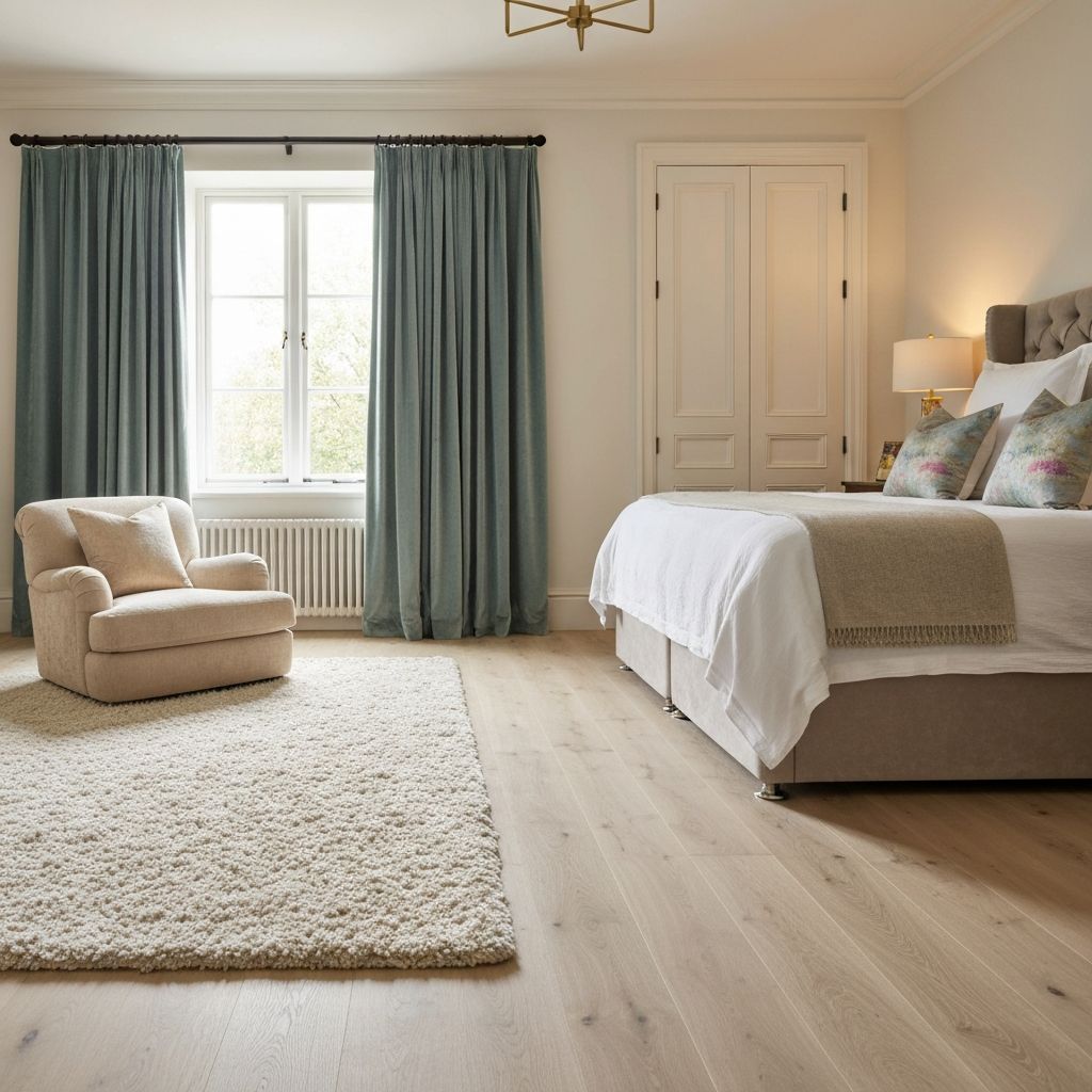 Elegant bedroom with white oak flooring